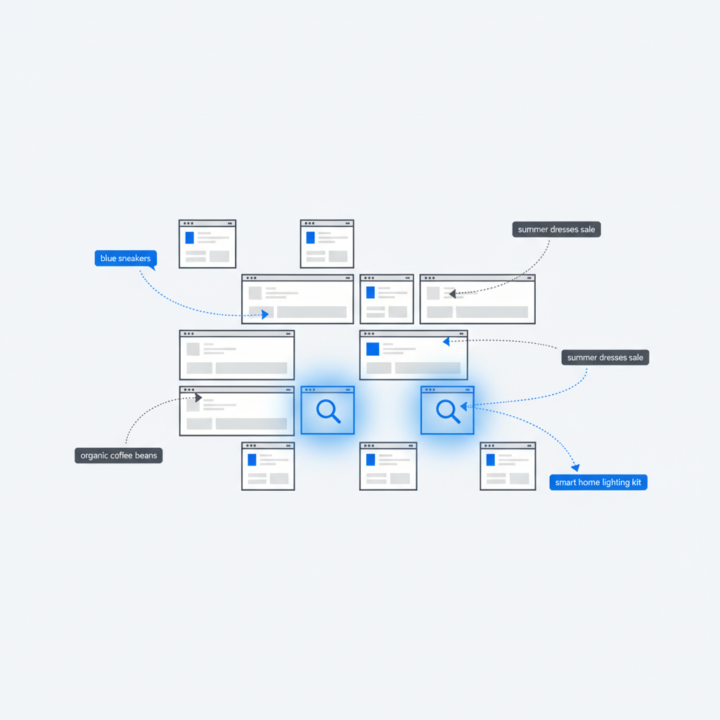 Illustration showing how the New Pages Agent identifies customer demand for products not in the retailer's inventory